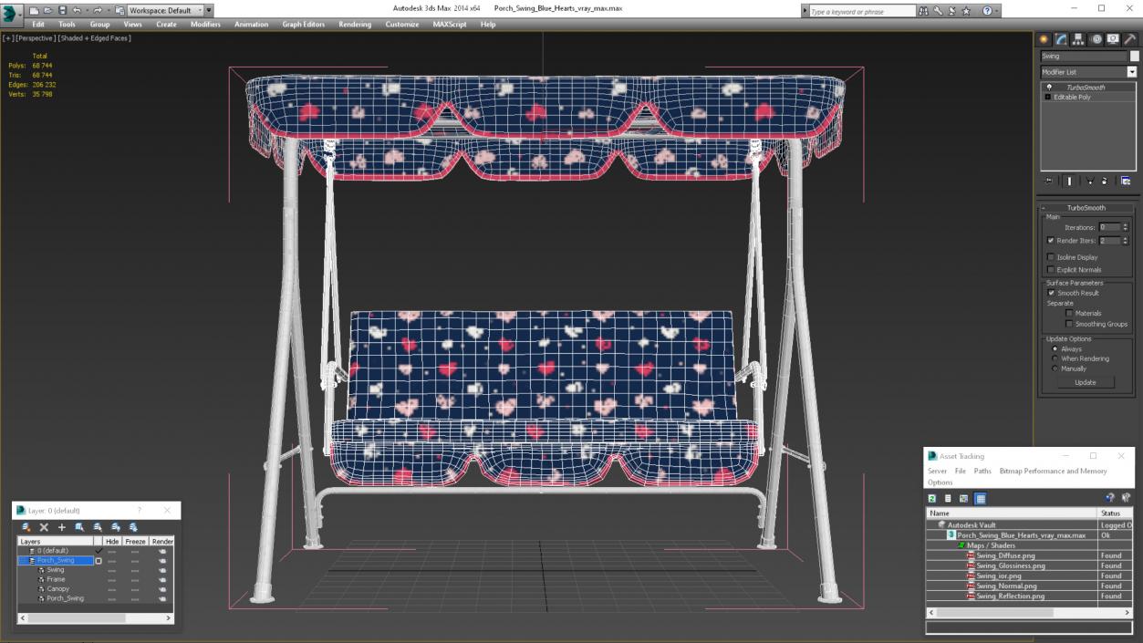 3D Porch Swing Blue Hearts model