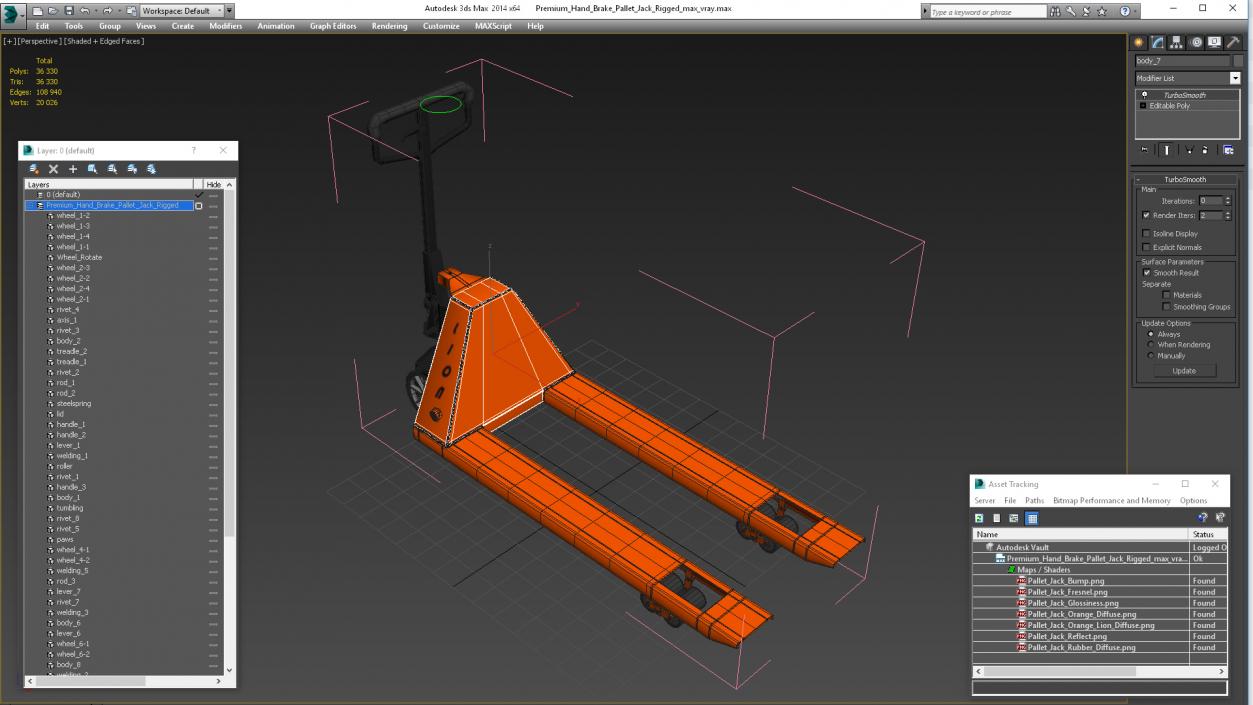 3D Premium Hand Brake Pallet Jack Rigged for Cinema 4D