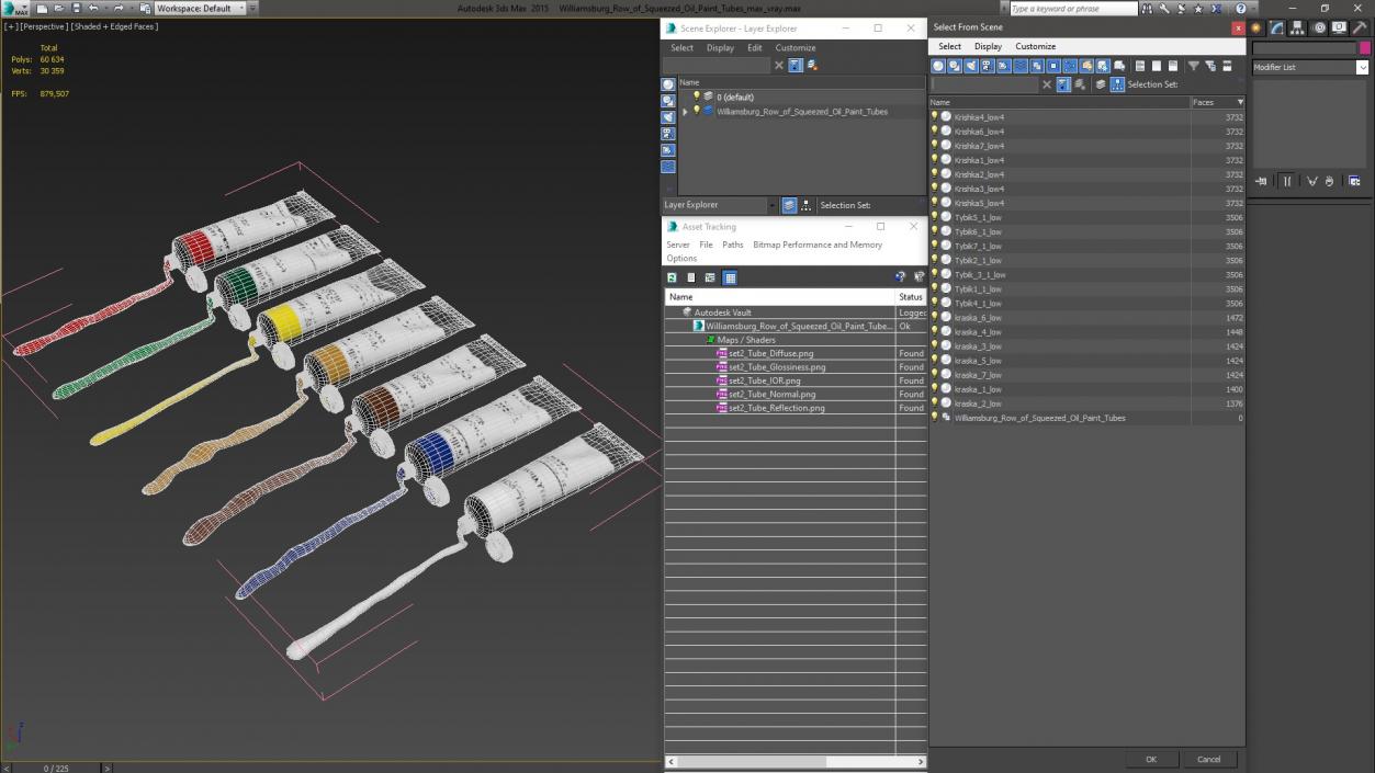 Williamsburg Row of Squeezed Oil Paint Tubes 3D model