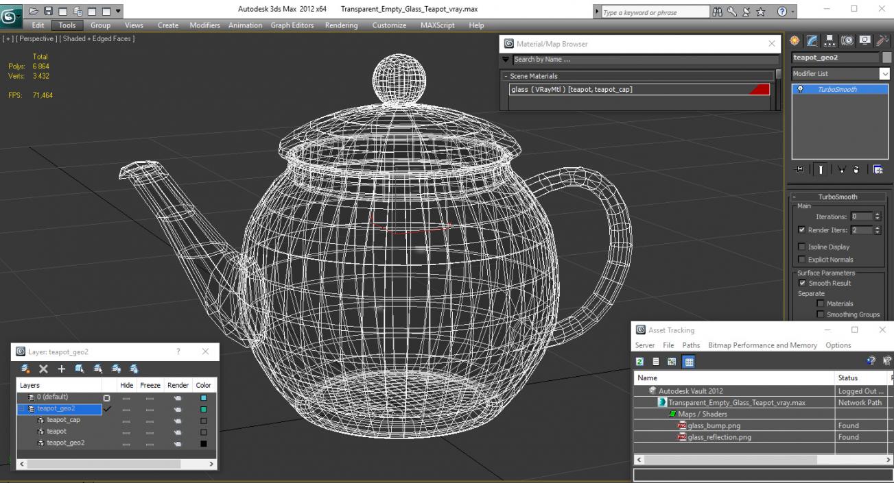 3D model Transparent Empty Glass Teapot