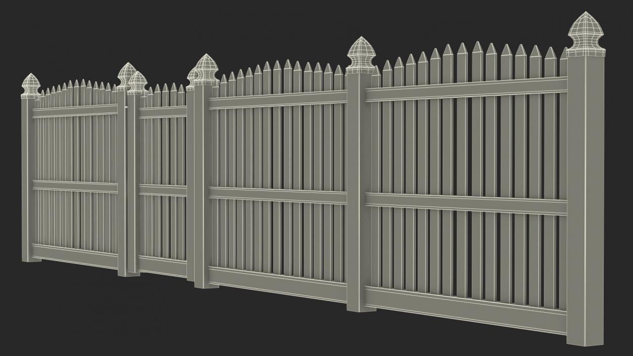 Traditional Fencing Palisade Pointed Pales 3D