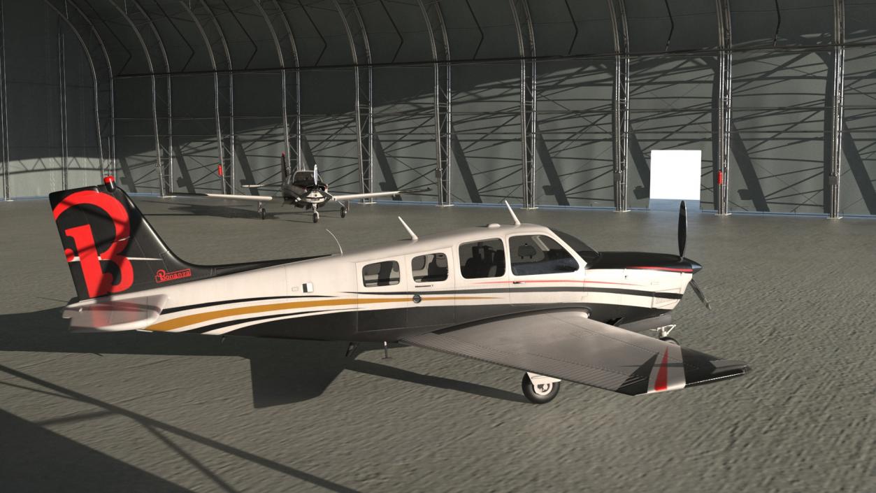 3D Beechcraft Bonanza Airplanes in Hangar model