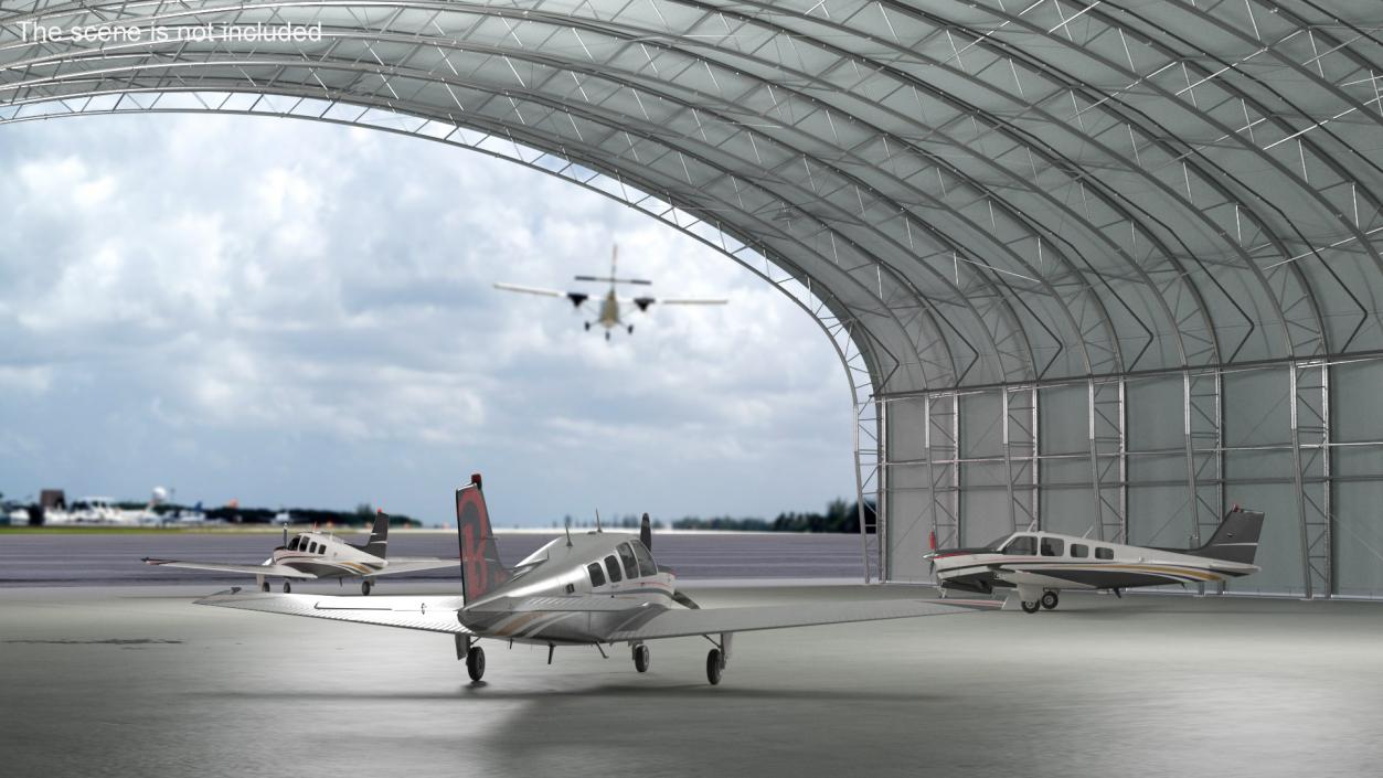 3D Beechcraft Bonanza Airplanes in Hangar model