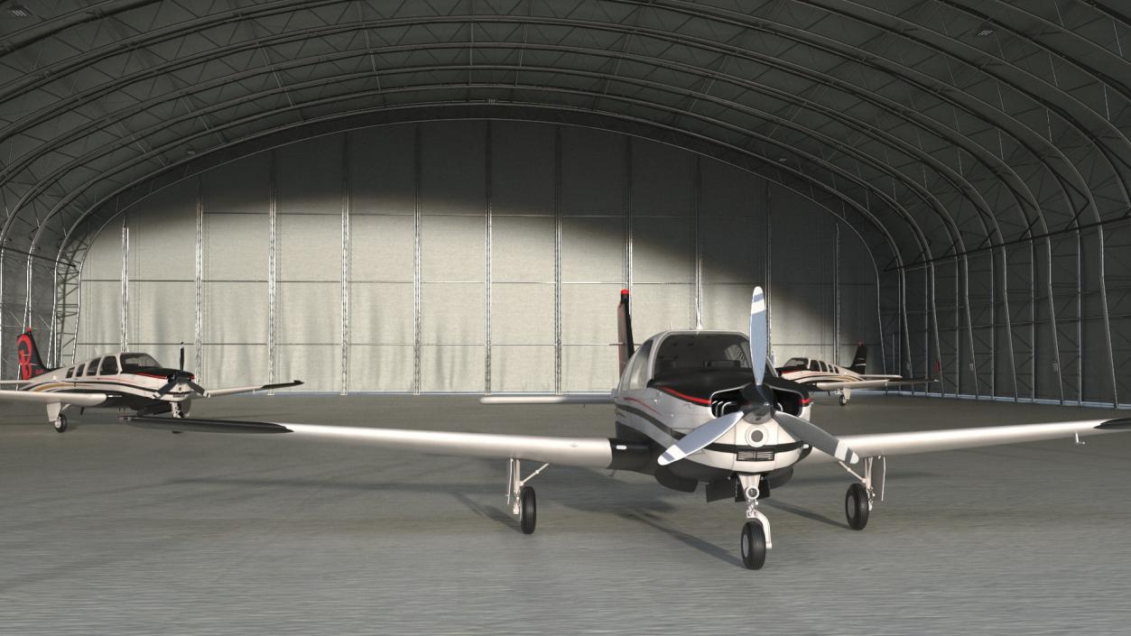 3D Beechcraft Bonanza Airplanes in Hangar model