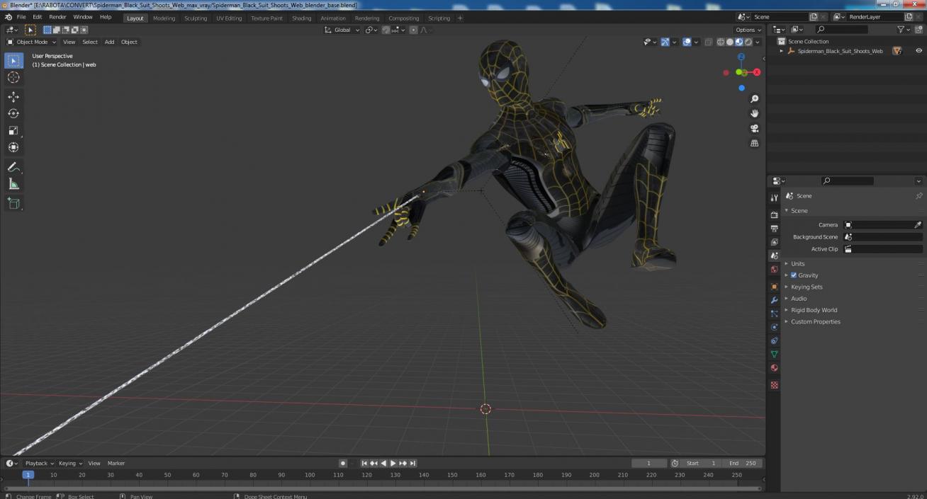 3D Spiderman Black Suit Shoots Web