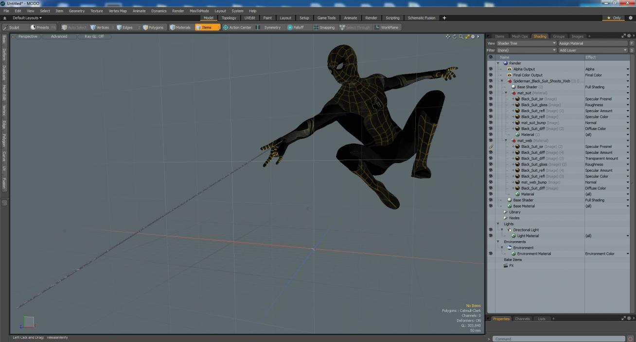 3D Spiderman Black Suit Shoots Web