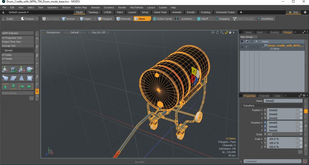 3D model Drum Cradle with NFPA 704 Drum