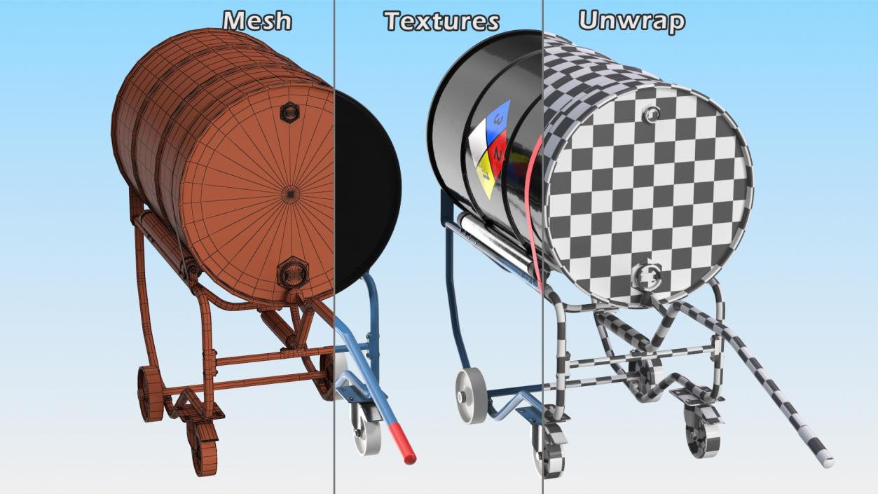 3D model Drum Cradle with NFPA 704 Drum