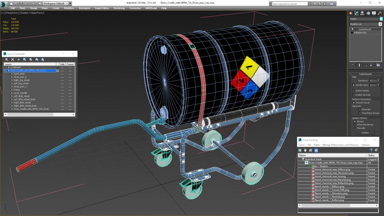 3D model Drum Cradle with NFPA 704 Drum