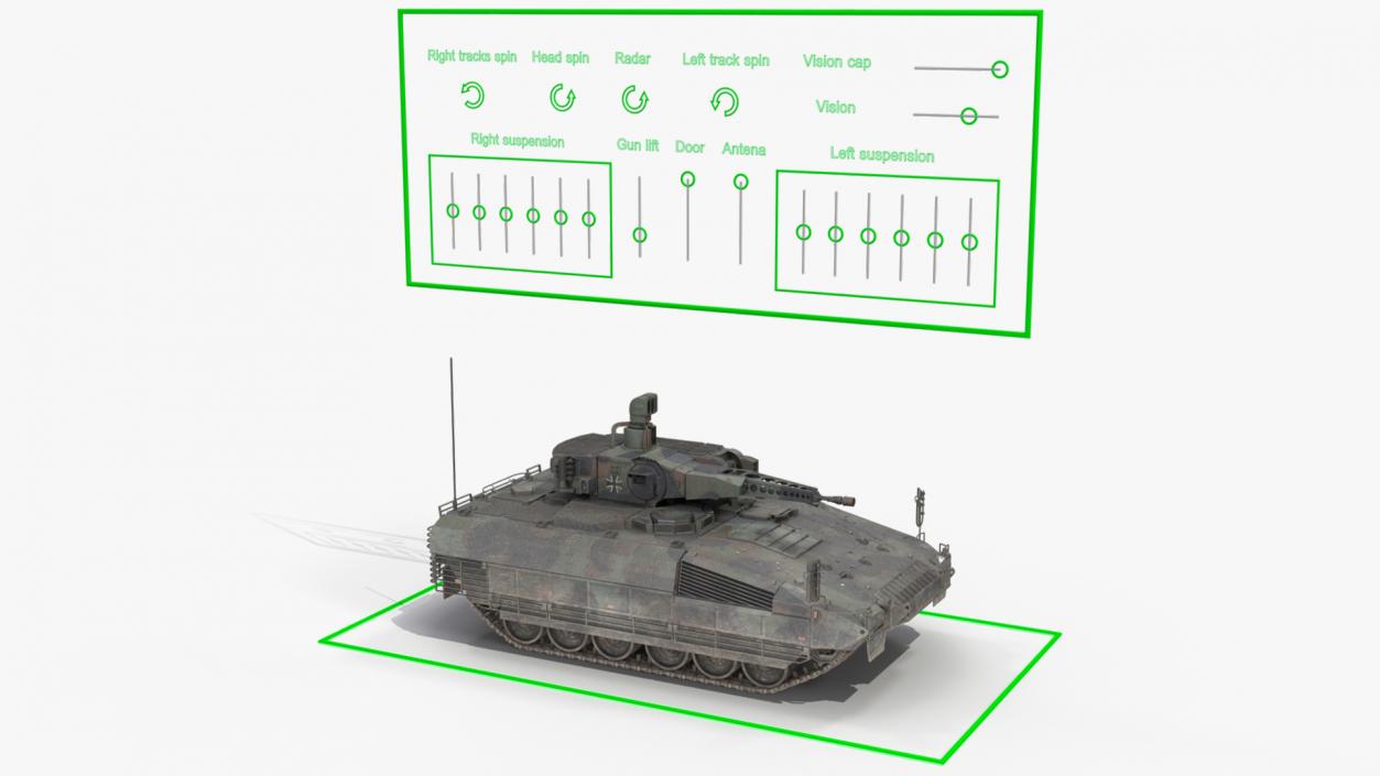 3D Puma German IFV Military Tank Green Dirty Rigged model