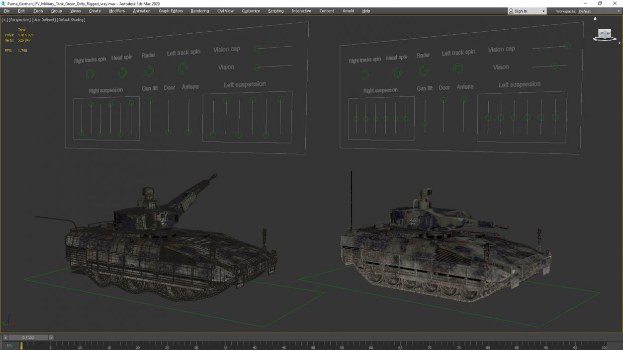 3D Puma German IFV Military Tank Green Dirty Rigged model