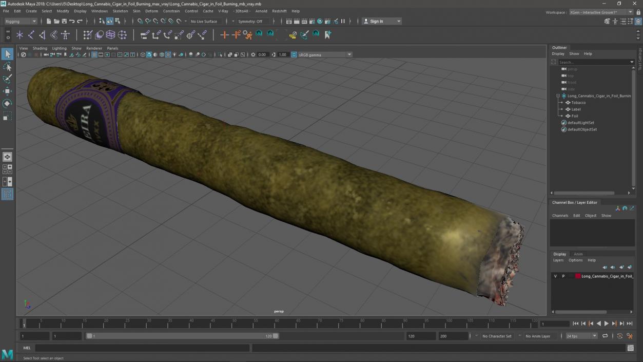 3D Leira Long Cannabis Cigar in Foil Burning