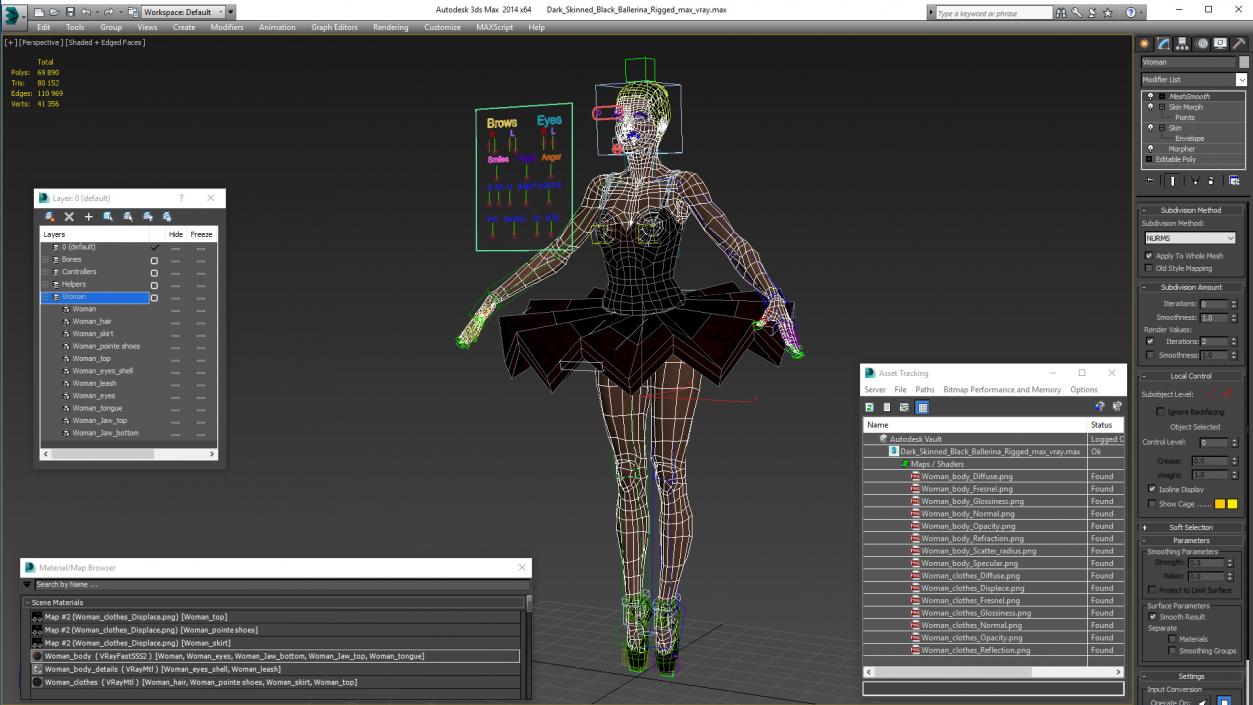 3D model Dark Skinned Black Ballerina Rigged