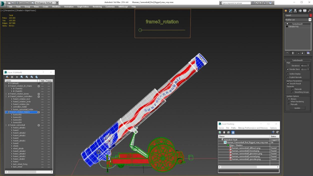 Human Cannonball Red Rigged 3D