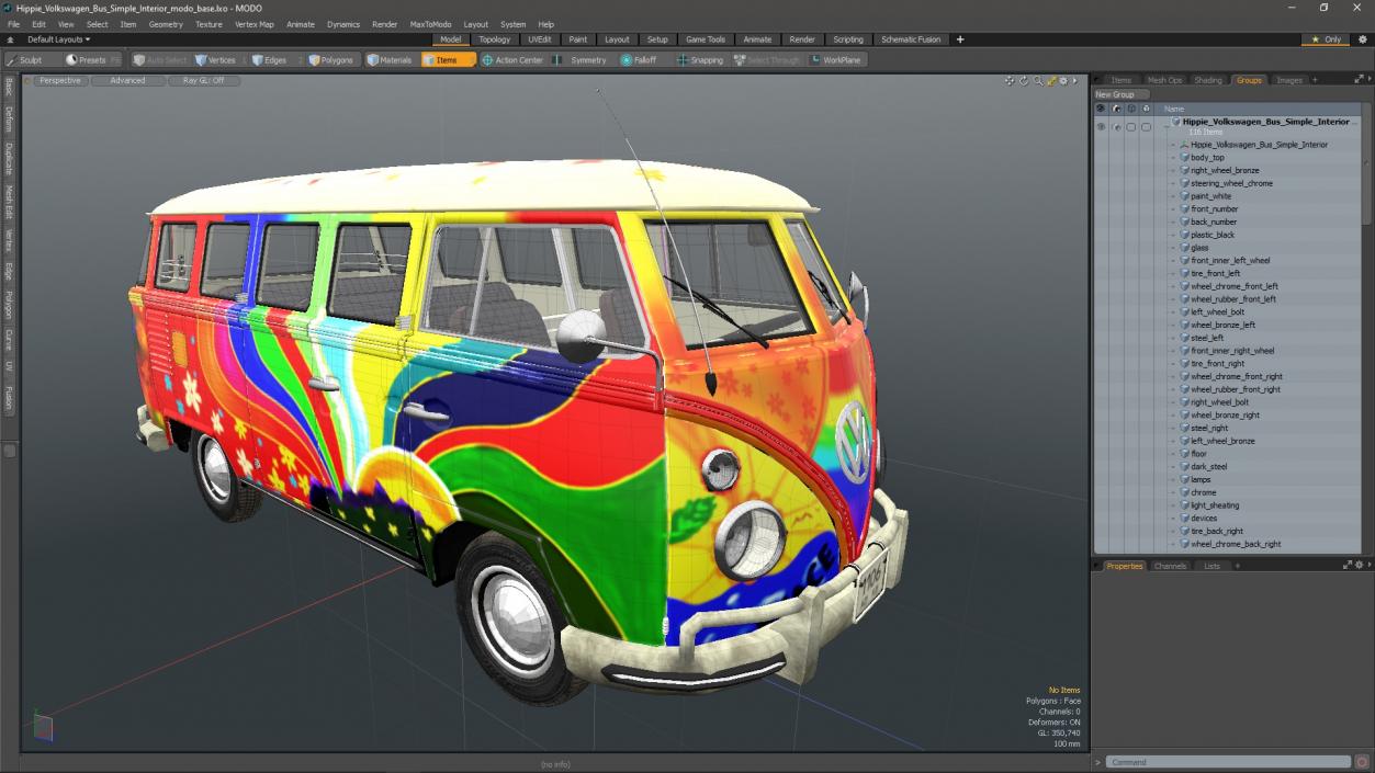 Hippie Volkswagen Bus Simple Interior 3D