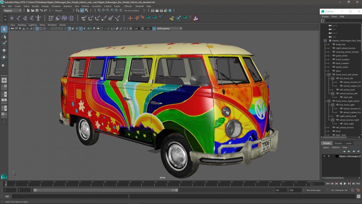 Hippie Volkswagen Bus Simple Interior 3D