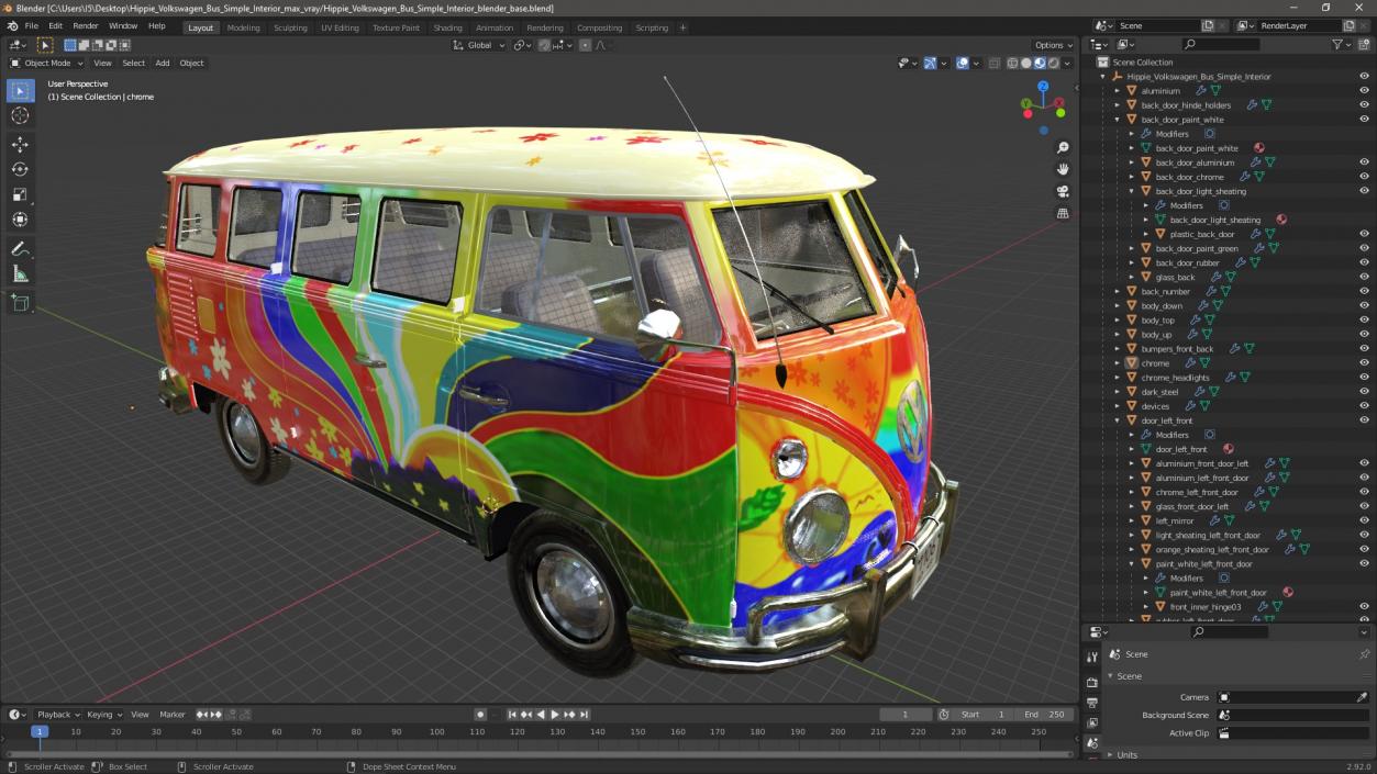 Hippie Volkswagen Bus Simple Interior 3D