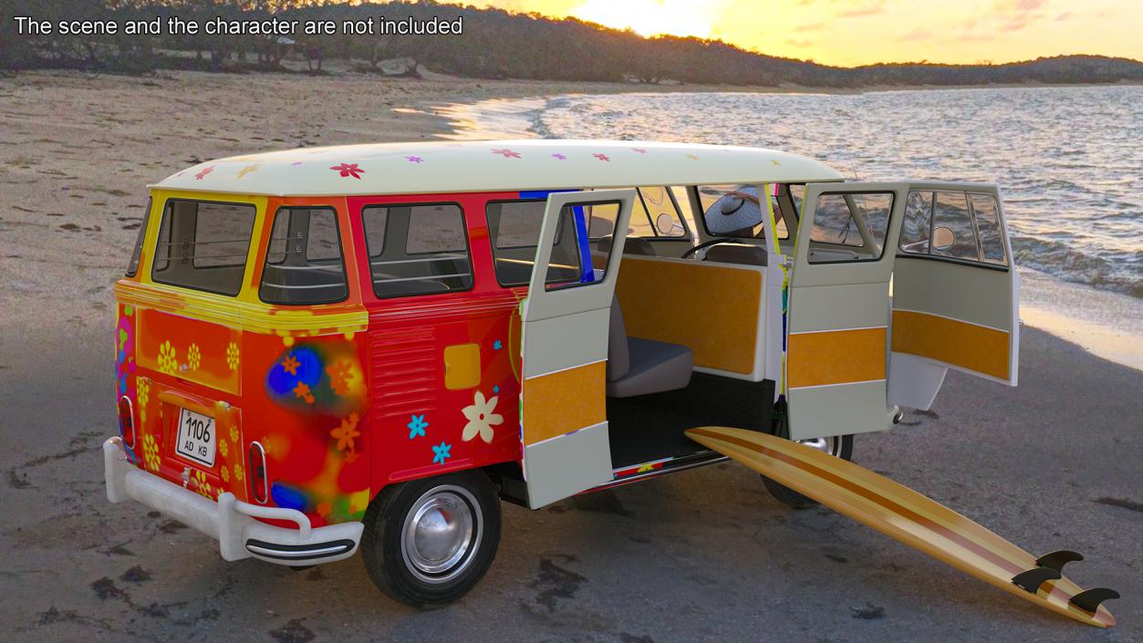 Hippie Volkswagen Bus Simple Interior 3D