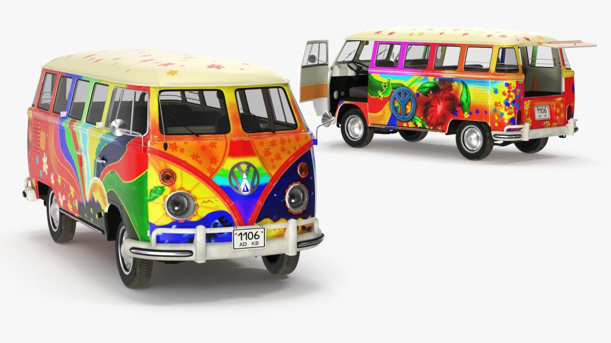 Hippie Volkswagen Bus Simple Interior 3D