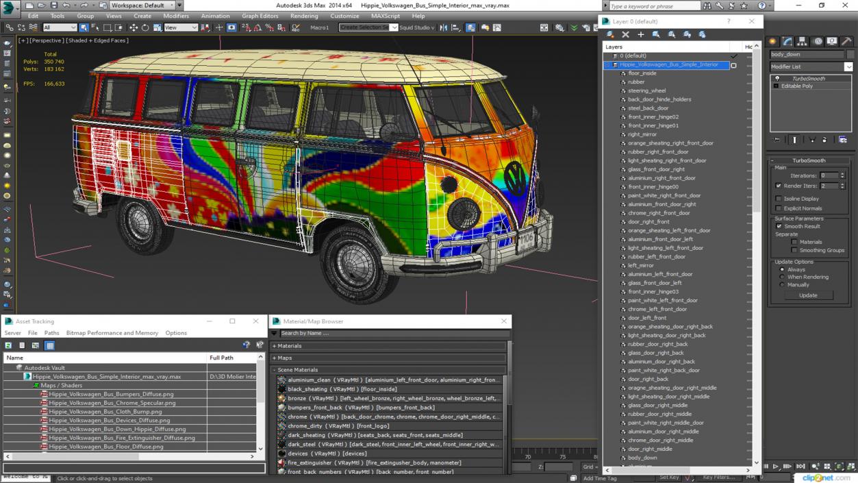 Hippie Volkswagen Bus Simple Interior 3D