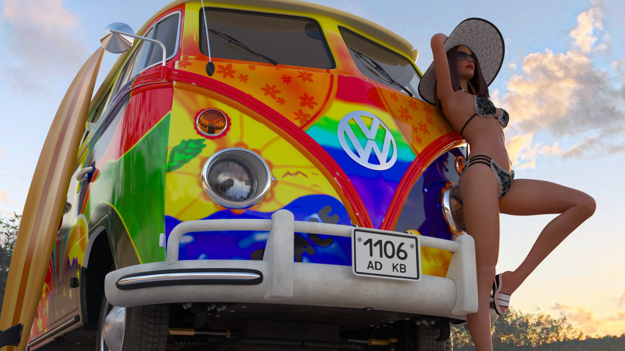 Hippie Volkswagen Bus Simple Interior 3D