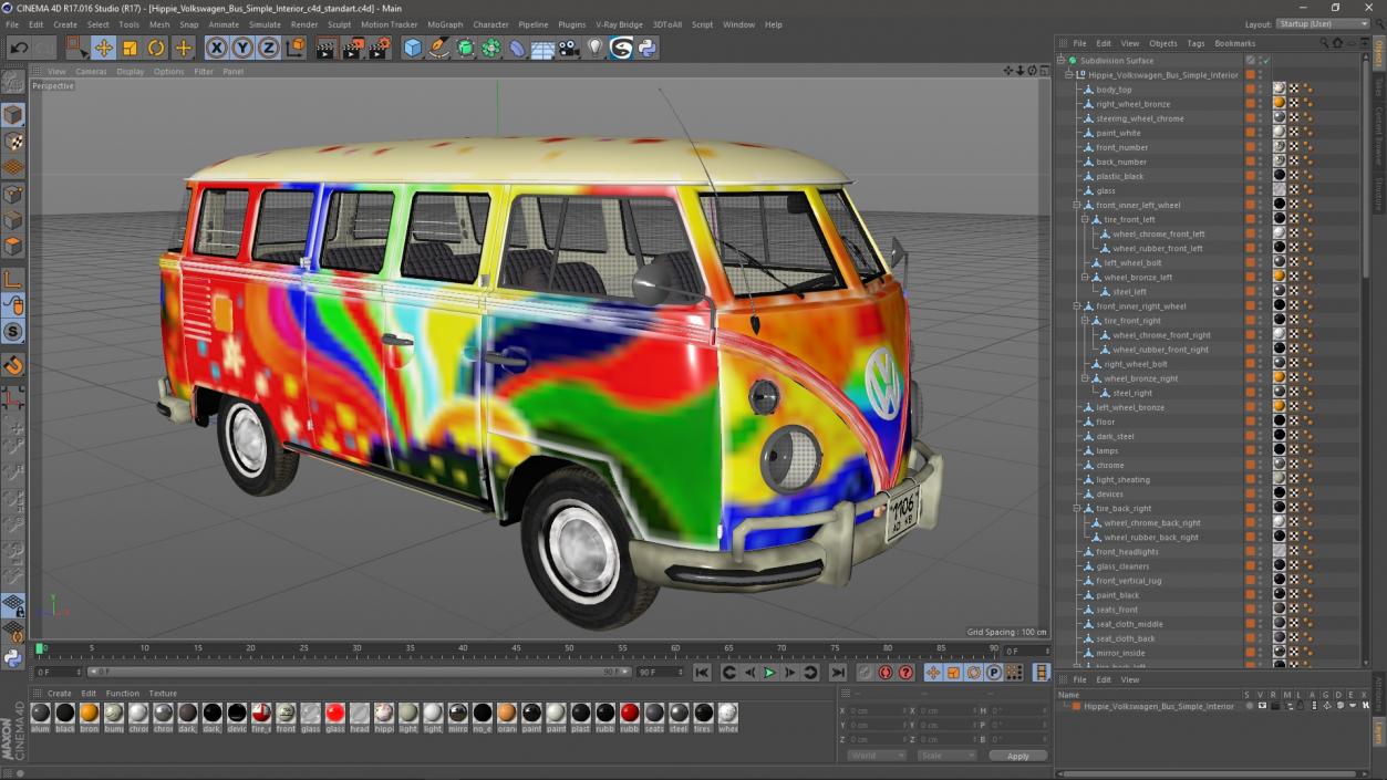 Hippie Volkswagen Bus Simple Interior 3D