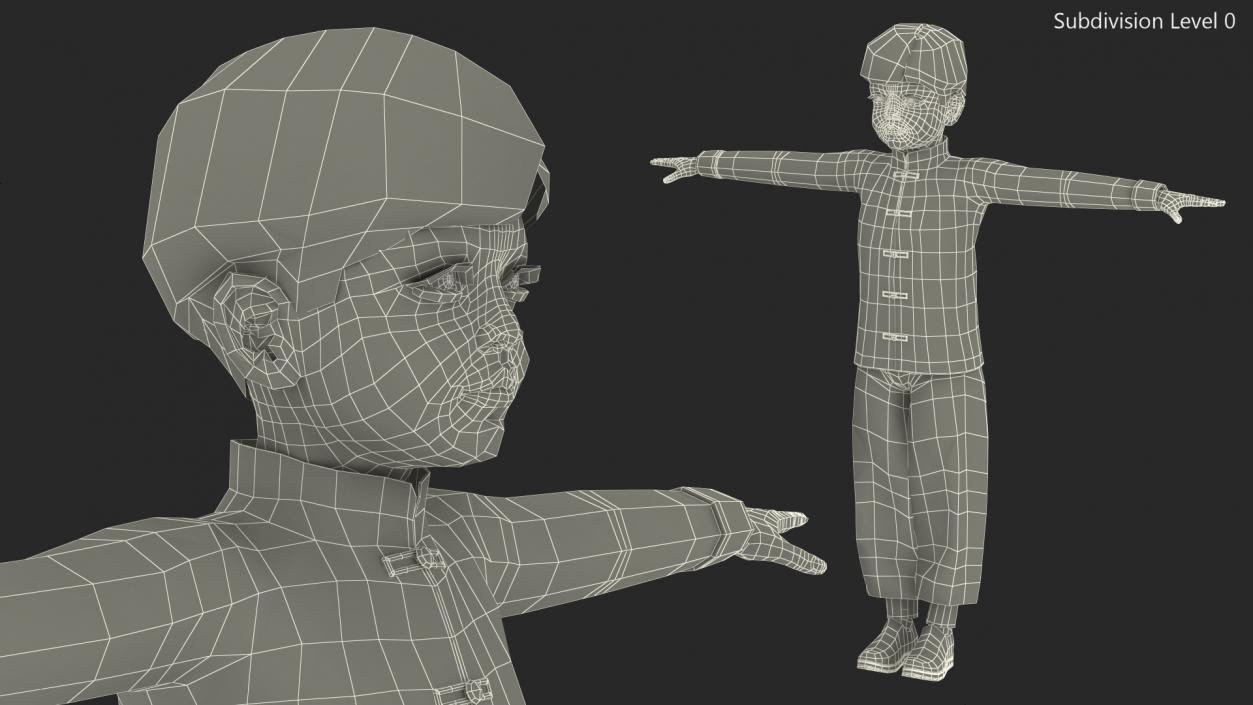 3D model Asian Boy Traditional Costume Rigged for Modo