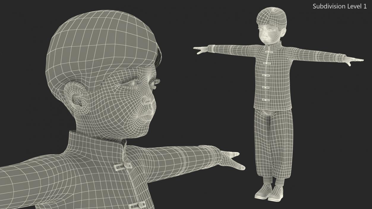 3D model Asian Boy Traditional Costume Rigged for Modo