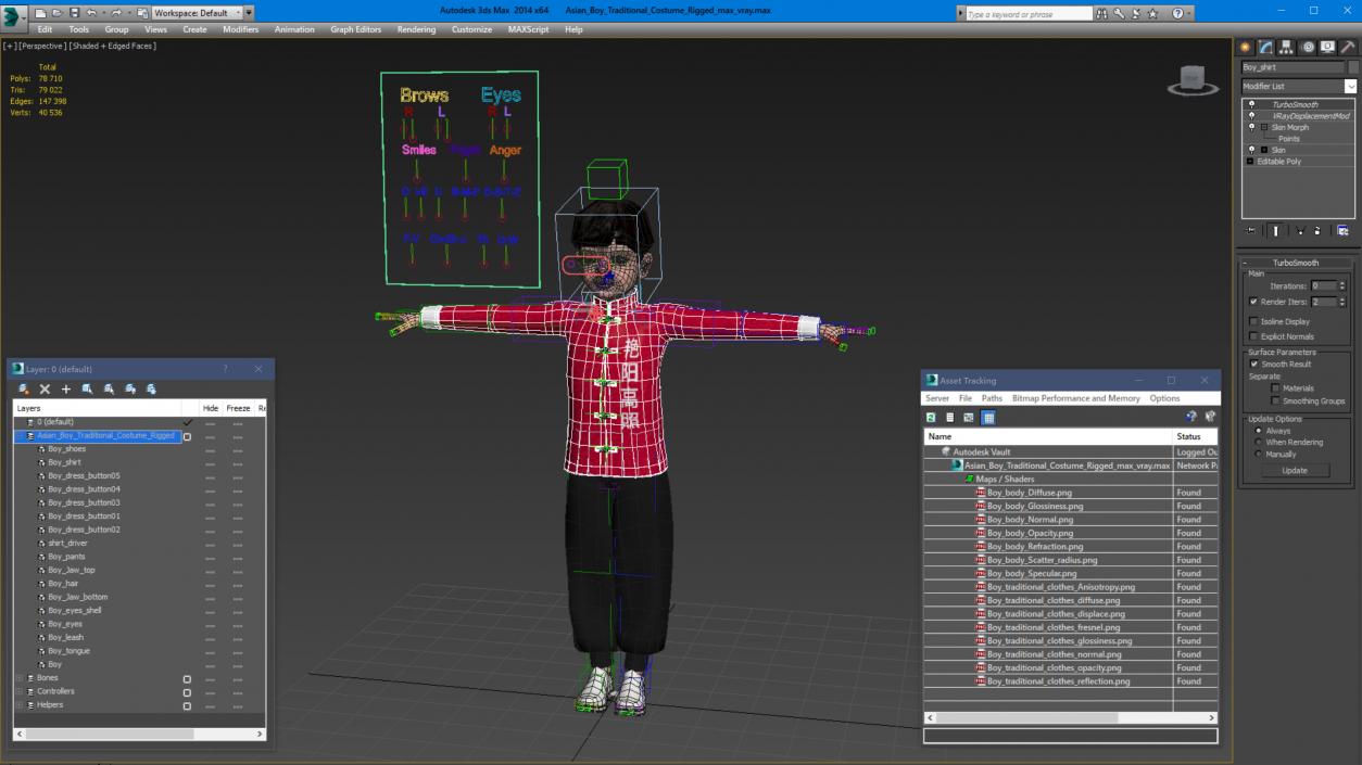 3D model Asian Boy Traditional Costume Rigged for Modo