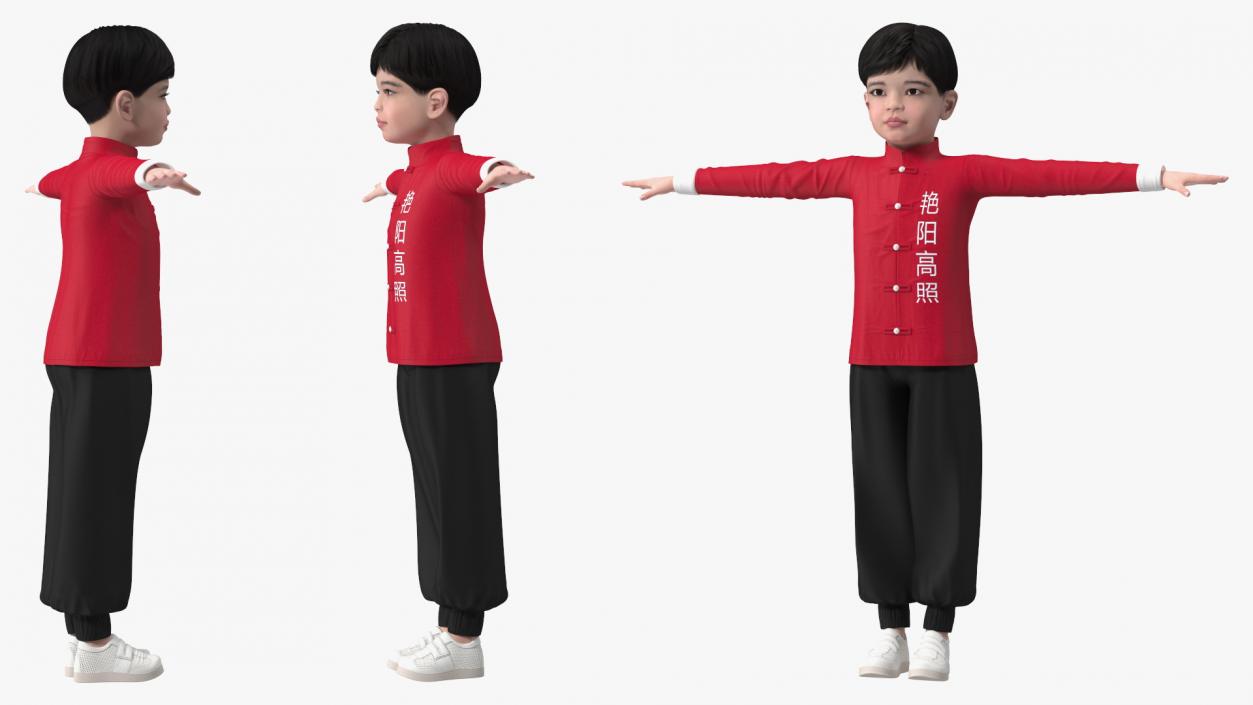 3D model Asian Boy Traditional Costume Rigged for Modo