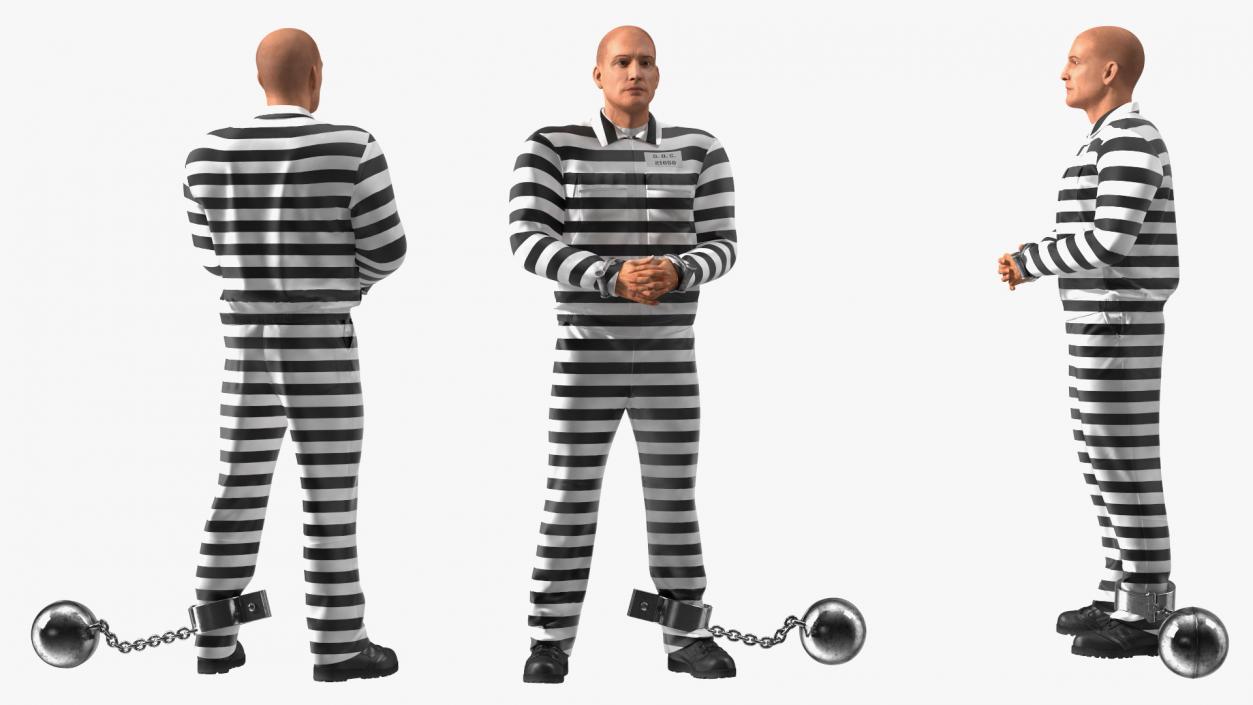 3D Prisoner Wearing Old Robe with Shackles Fur model