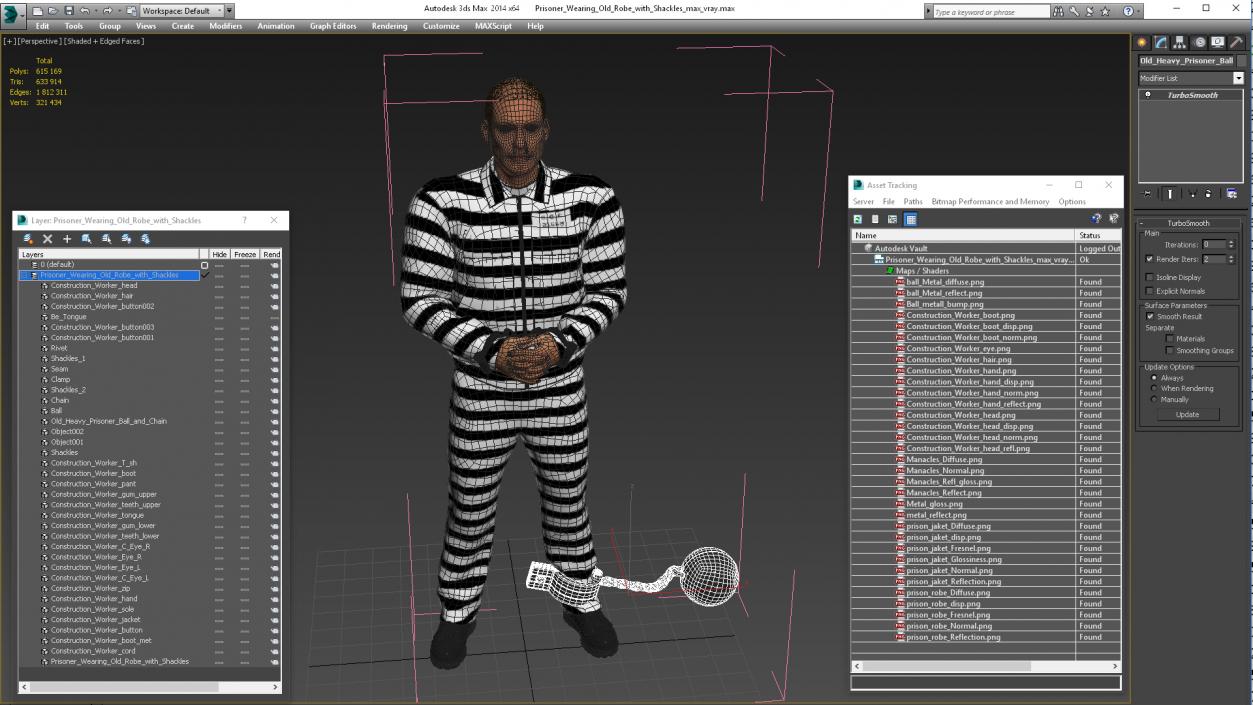 3D Prisoner Wearing Old Robe with Shackles Fur model