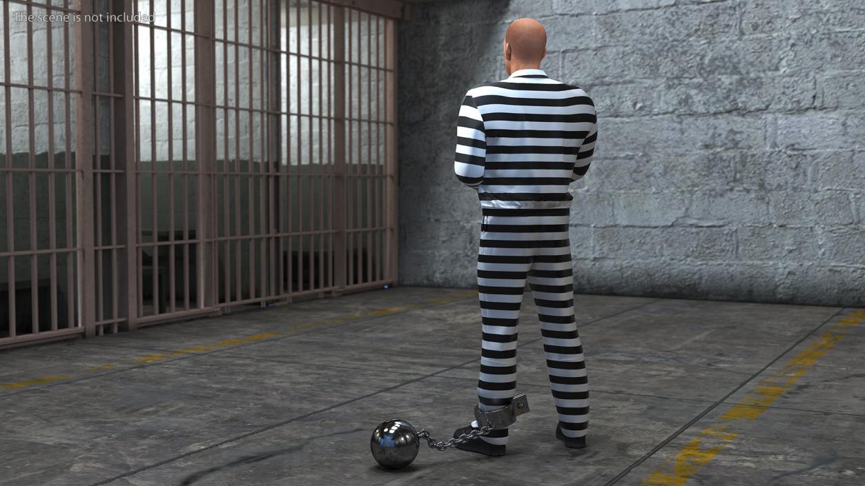 3D Prisoner Wearing Old Robe with Shackles Fur model