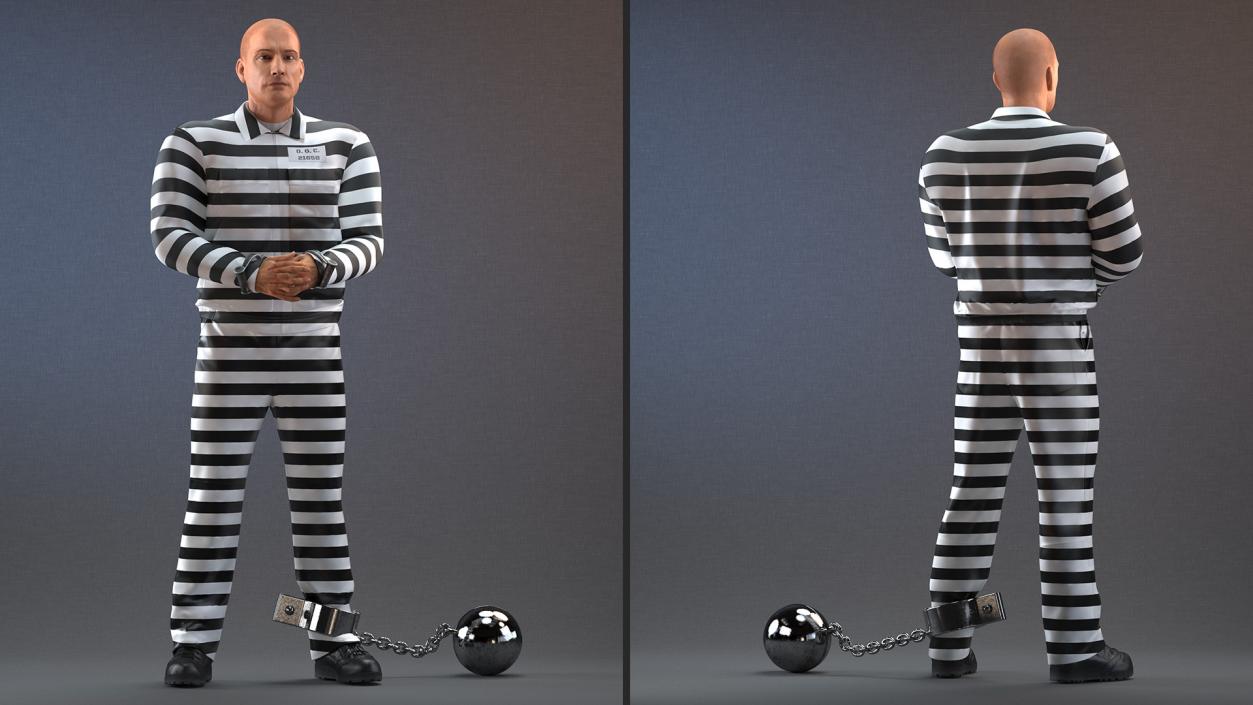 3D Prisoner Wearing Old Robe with Shackles Fur model