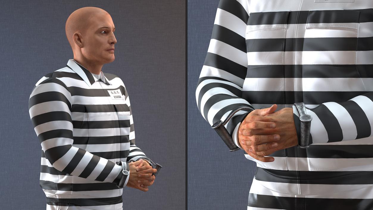 3D Prisoner Wearing Old Robe with Shackles Fur model