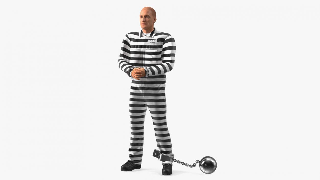 3D Prisoner Wearing Old Robe with Shackles Fur model