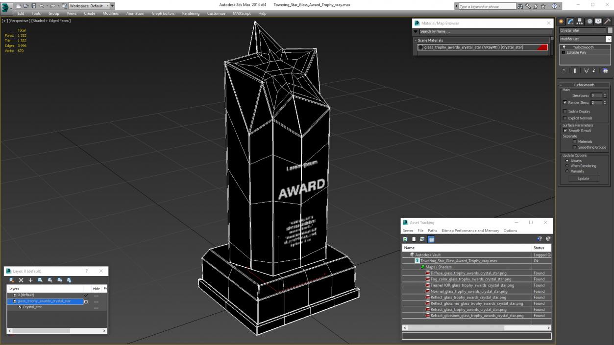 Towering Star Glass Award Trophy 3D