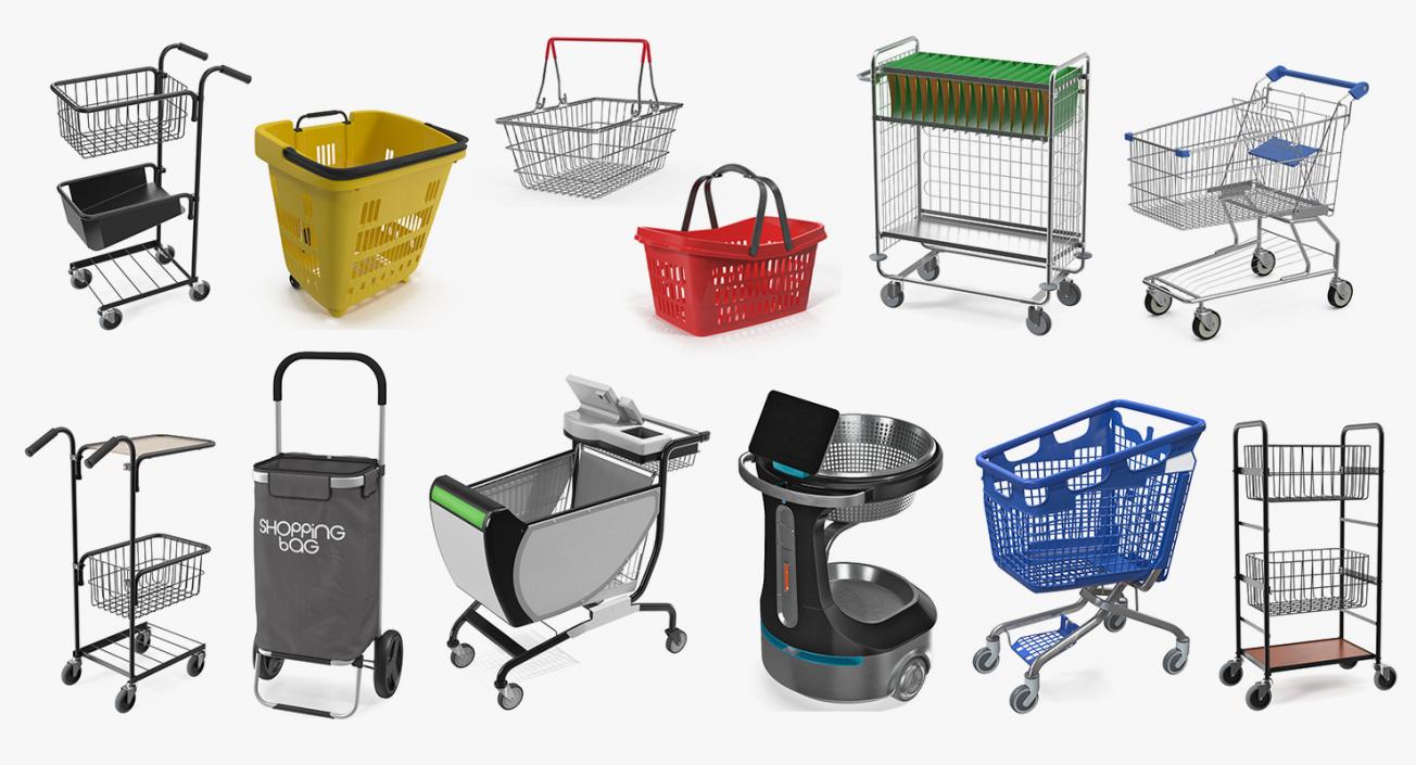 3D Shopping Baskets and Trolley Collection 7