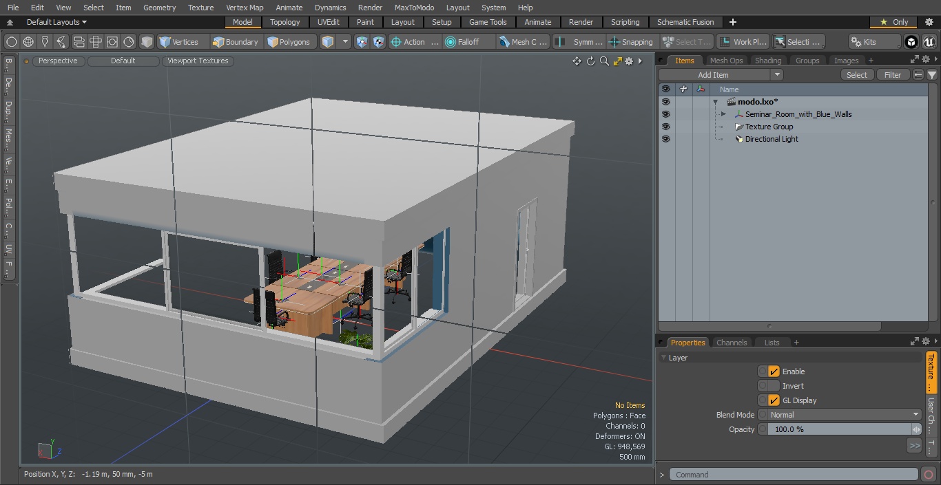 3D Seminar Room with Blue Walls model