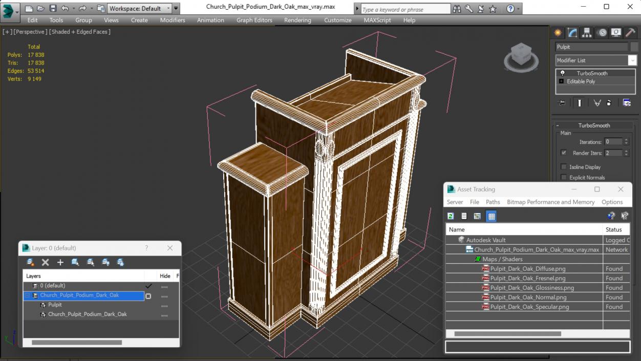 Church Pulpit Podium Dark Oak 3D model