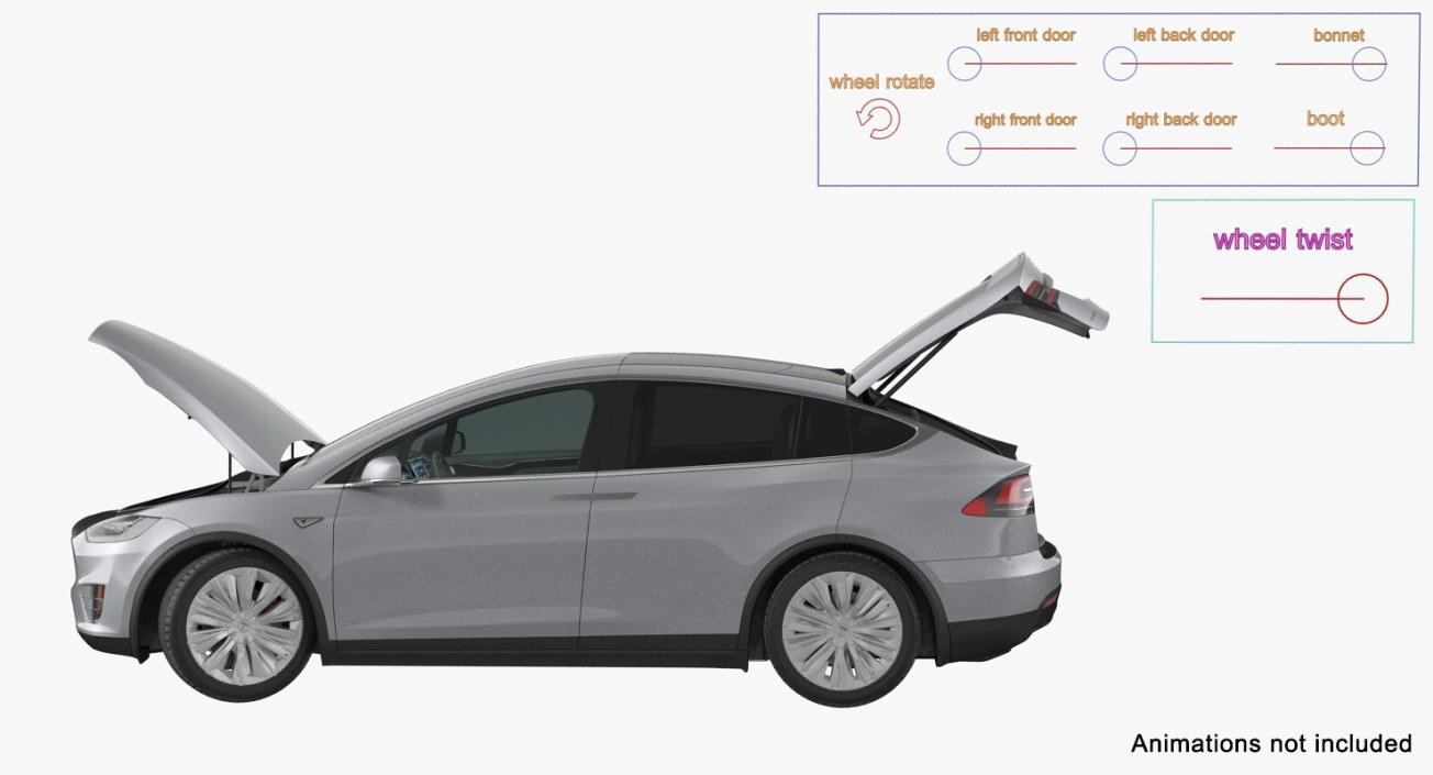 3D model Tesla Model X P90D 2017 Rigged