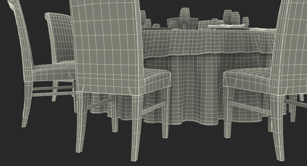 Round Dining Served Table with Chairs 3D