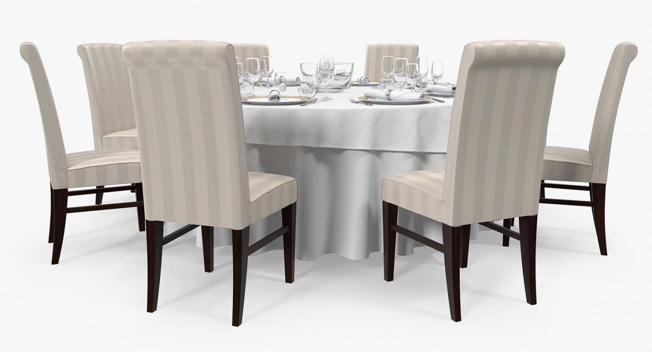 Round Dining Served Table with Chairs 3D