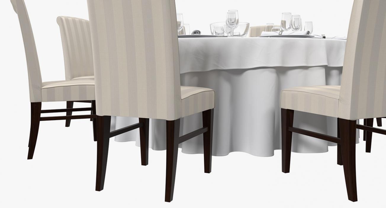 Round Dining Served Table with Chairs 3D