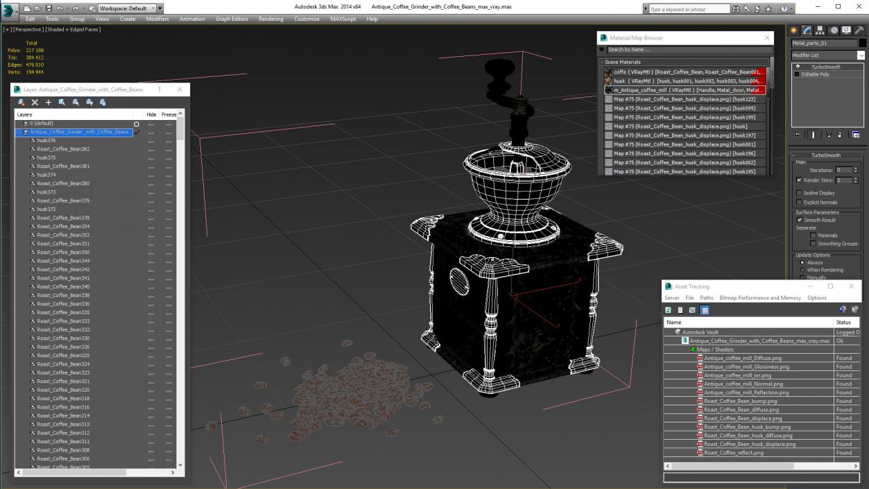 3D model Antique Coffee Grinder with Coffee Beans