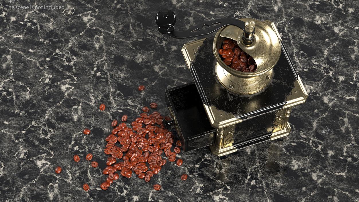 3D model Antique Coffee Grinder with Coffee Beans