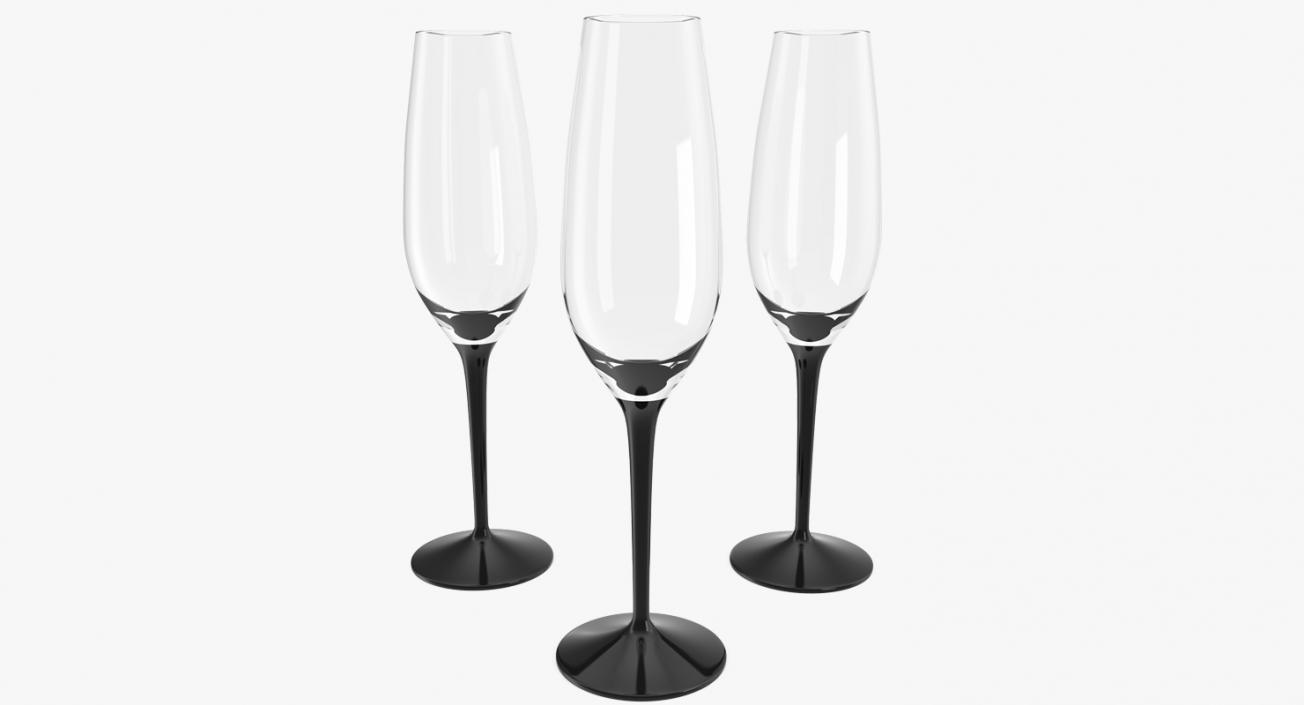 Black Stem Champagne Flute Empty 3D