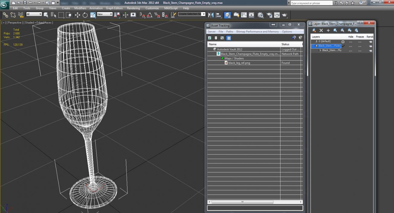 Black Stem Champagne Flute Empty 3D