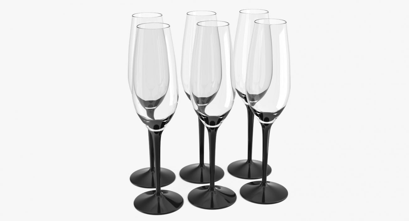 Black Stem Champagne Flute Empty 3D