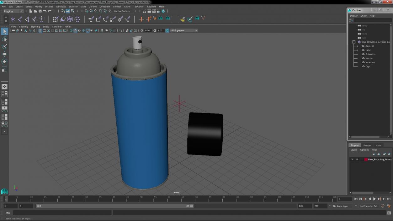 3D Blue Recycling Aerosol Can